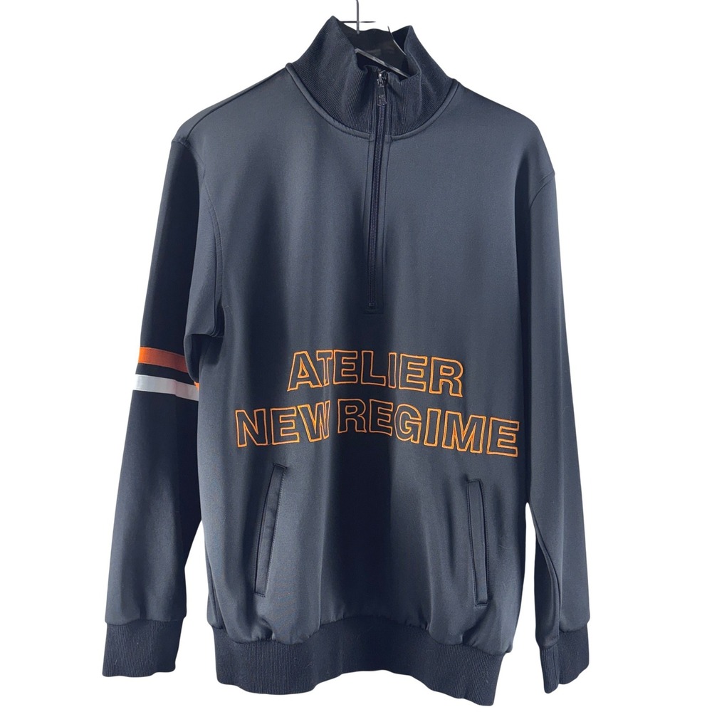 Atelier New Regime Mens Black Quarter Zip Track Jacket Orange Logo Stripe Large